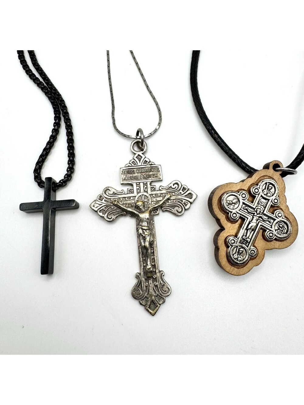Pardon Crucifix Cross Necklace Lot 3 Pc Jerusalem Wood Sacred Heart Christian